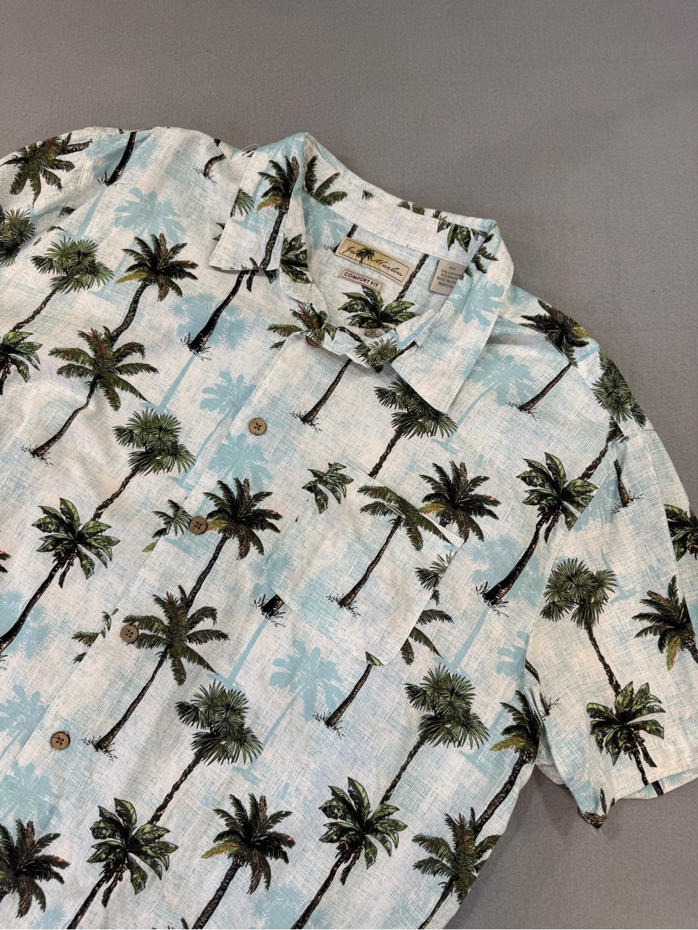 Joe Marlin Light Blue Palm Tree Hawaiian Short-Sleeve Button-Down Camp Shirt
